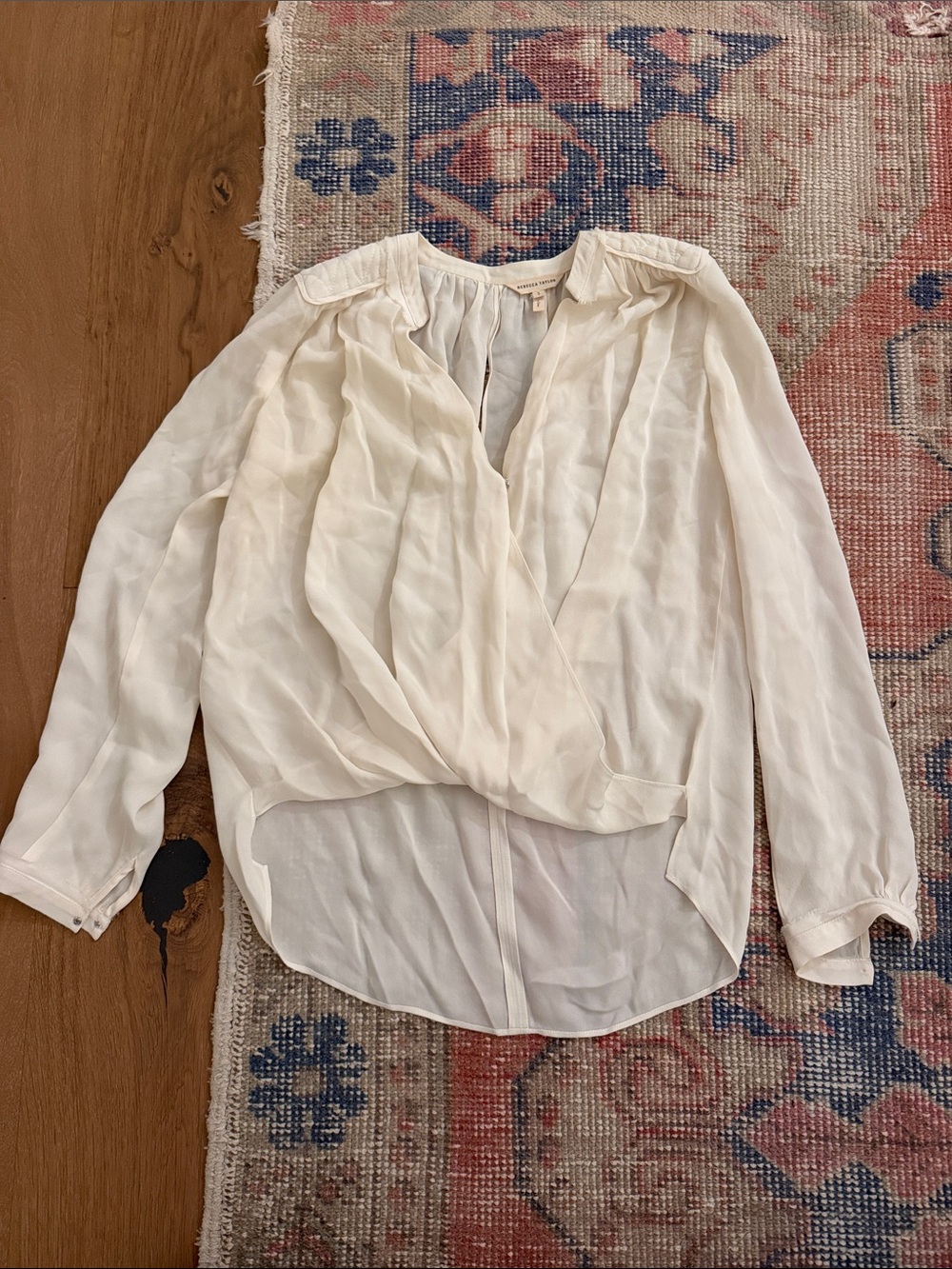 Rebecca Taylor Silk Cream Draped Long-Sleeve Blouse